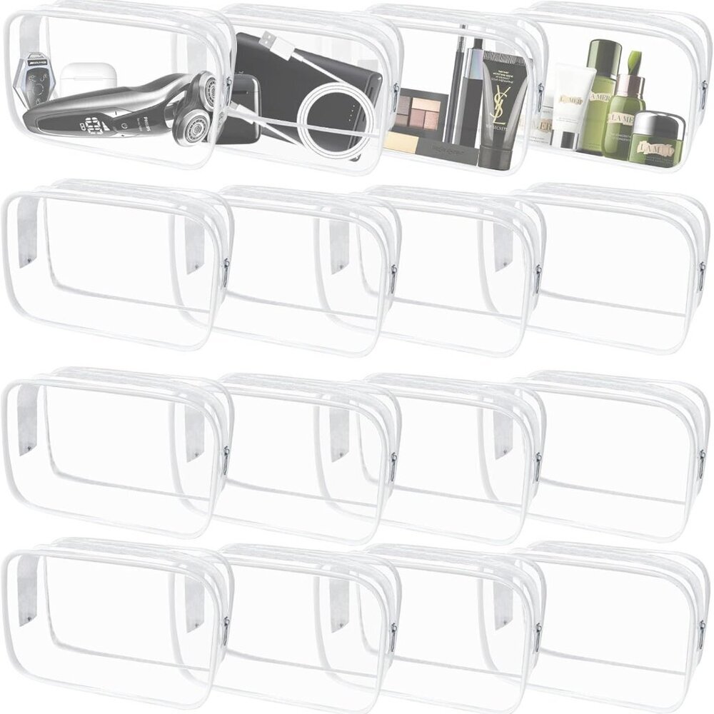 16 Pieces Clear Makeup Bags Bulk, Tsa Approved Toiletry Bag For Travel, Pvc Wate